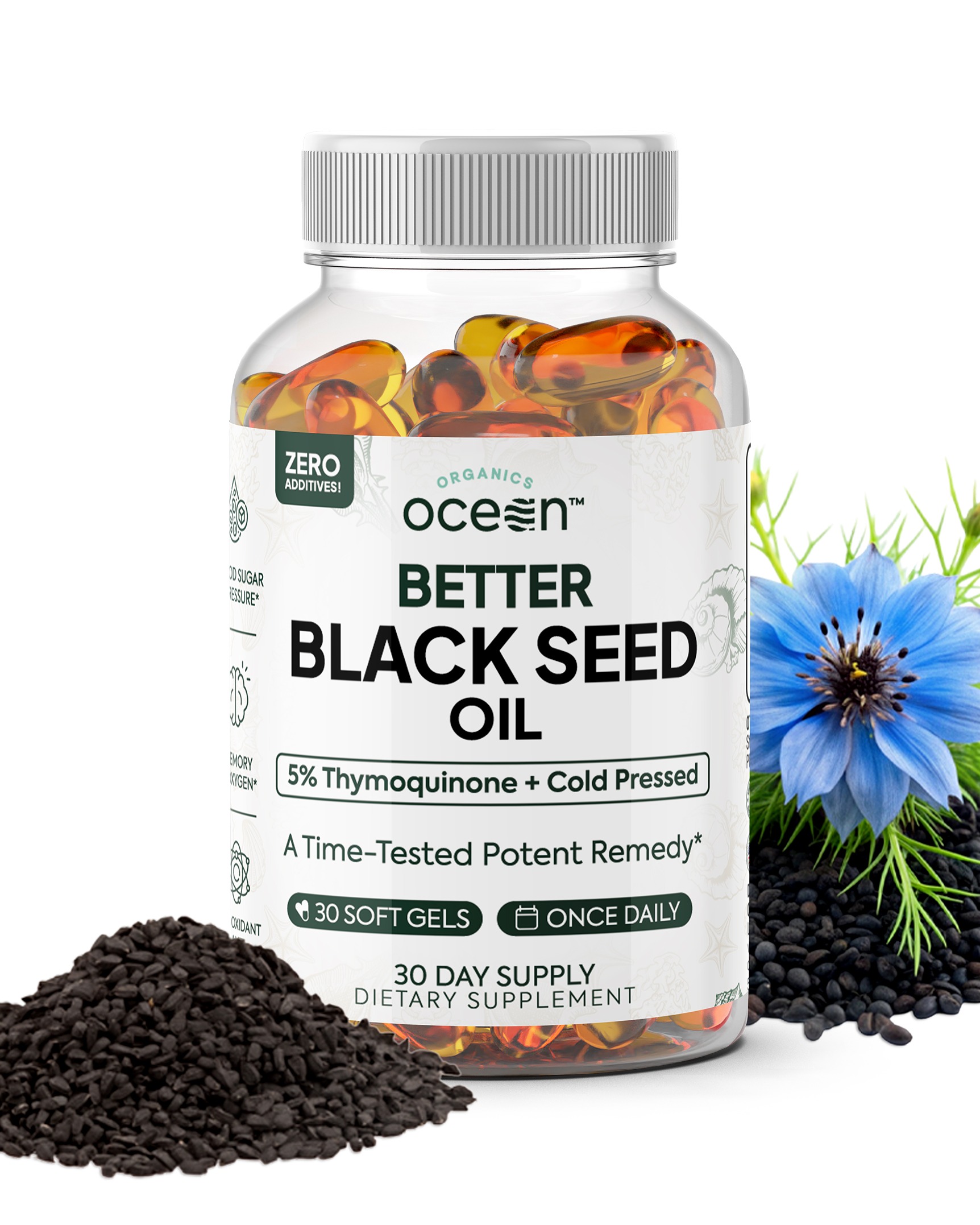 3D Bottle Render & Shopify Product Page Design for Better Black Seed Oil Modern Supplement Packaging Design for Better Black Seed Oil A clean, clinical layout with botanical cues — designed to earn trust, educate buyers, and dominate digital shelves.